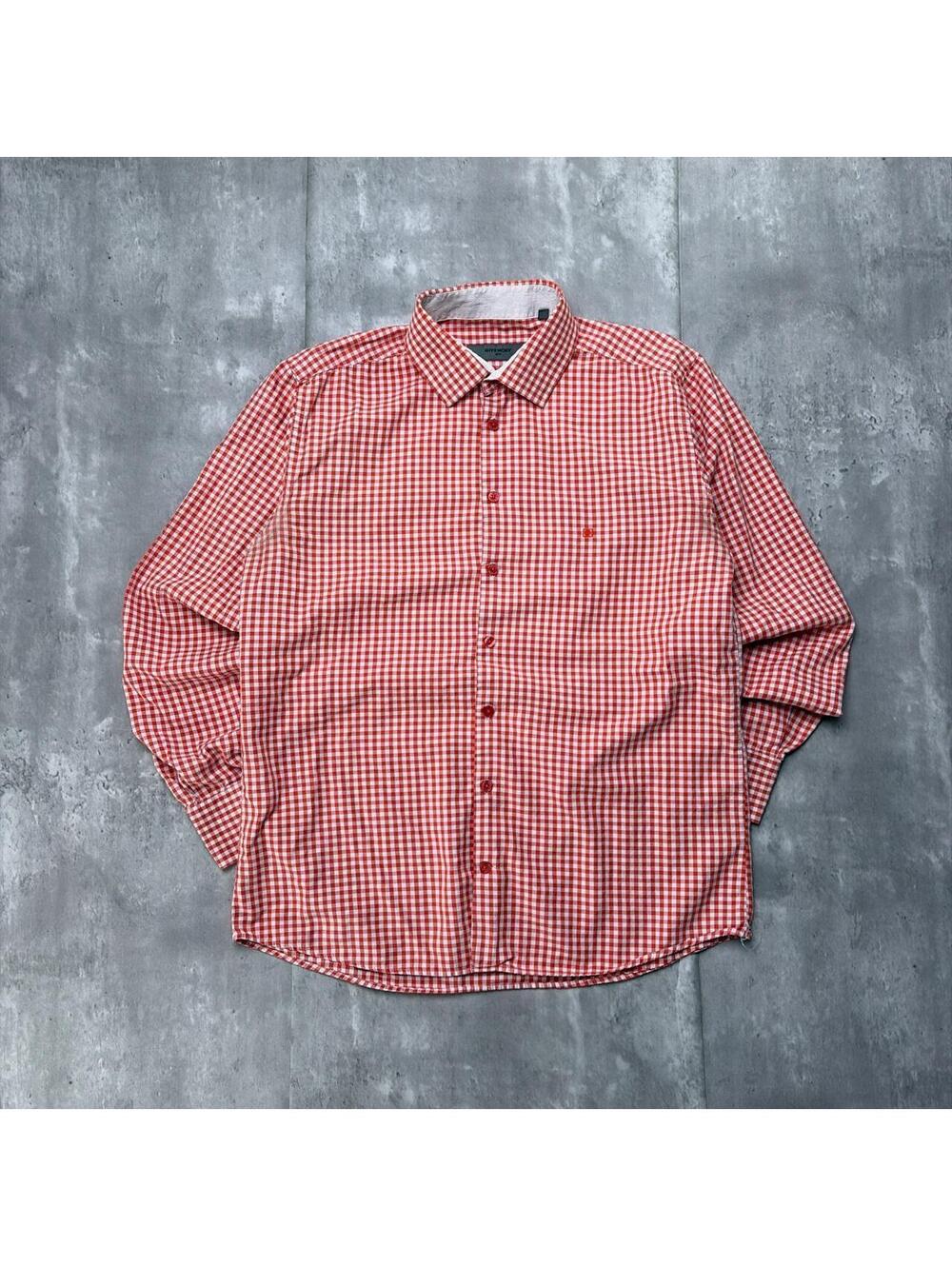 Y2K Orange Givenchy Plaid Logo Long Sleeve Button Up Shirt